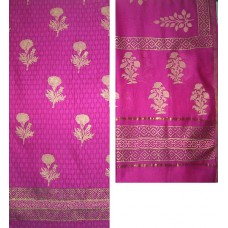 Chanderi Silk Cutwork Block Print Fabric & Dupatta Magenta Set